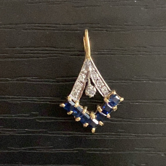 Genuine Sapphires and Diamonds 14k Gold Pendant - Picture 4 of 17